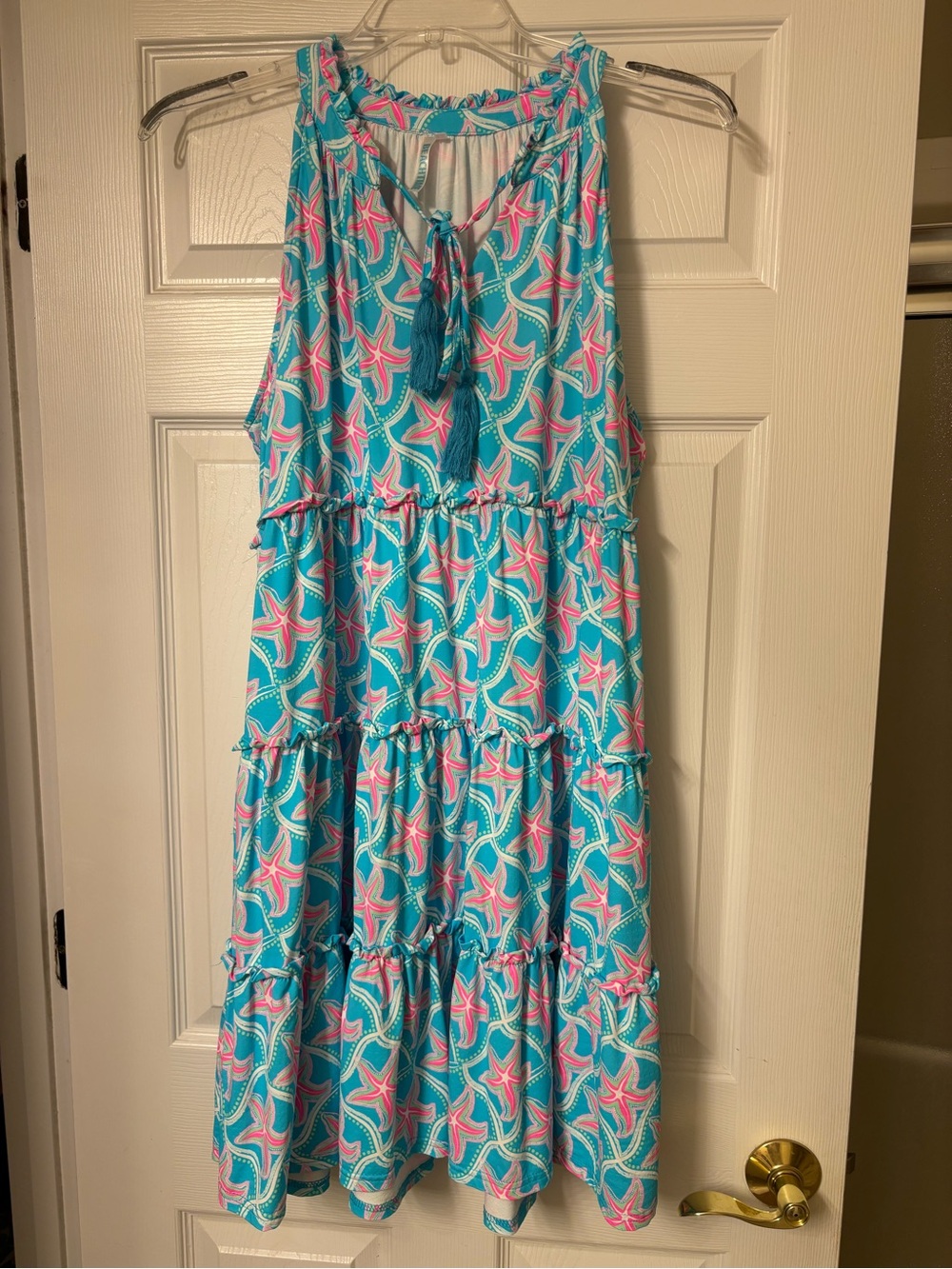 New w/out tags Turquoise & Pink Starfish Tiered Halter neckline sundress. Sz 1X